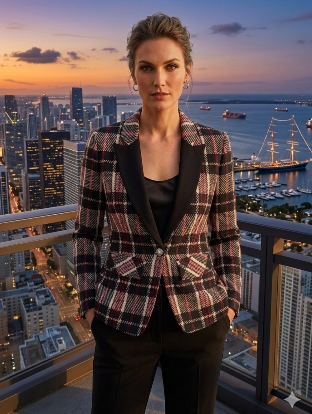 1.STATE Digital Plaid Blazer W/Contrasting Lapels | 2